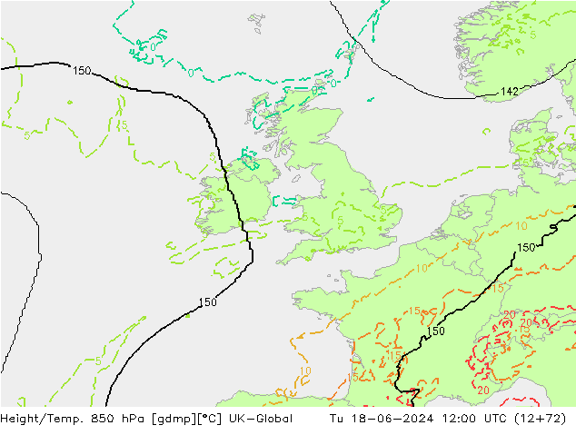 Geop./Temp. 850 hPa UK-Global mar 18.06.2024 12 UTC
