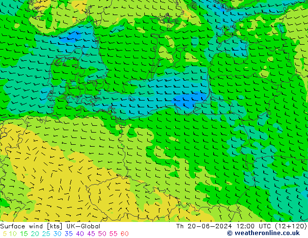 Surface wind UK-Global Th 20.06.2024 12 UTC