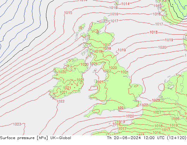Atmosférický tlak UK-Global Čt 20.06.2024 12 UTC