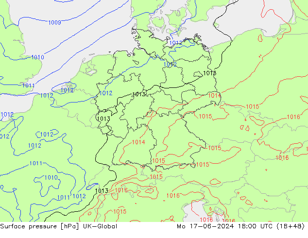 Atmosférický tlak UK-Global Po 17.06.2024 18 UTC