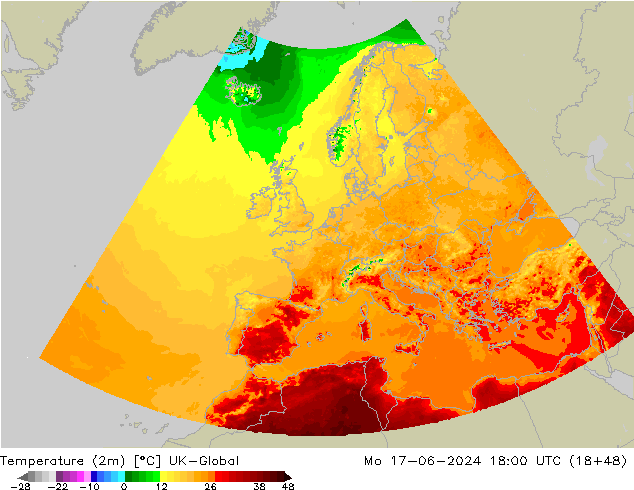 température (2m) UK-Global lun 17.06.2024 18 UTC