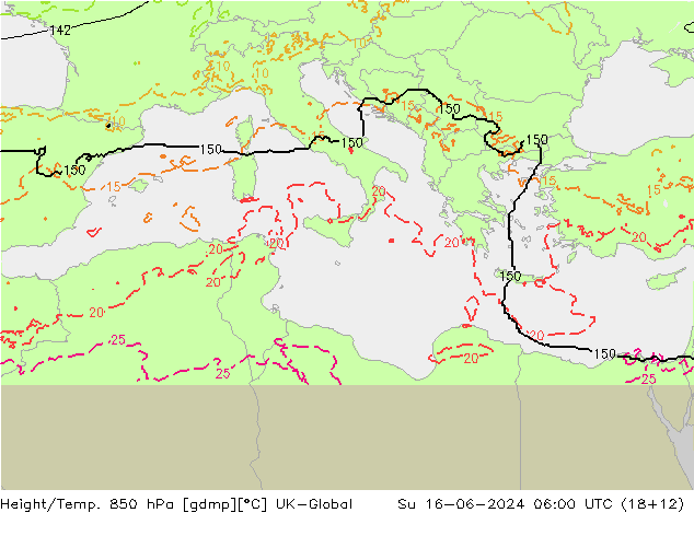Géop./Temp. 850 hPa UK-Global dim 16.06.2024 06 UTC