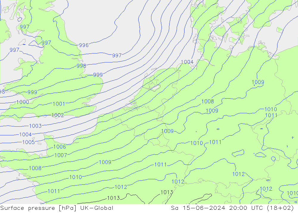 地面气压 UK-Global 星期六 15.06.2024 20 UTC
