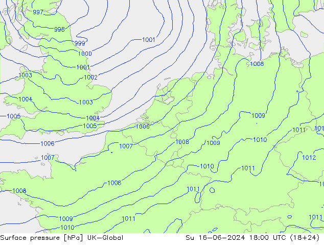 Surface pressure UK-Global Su 16.06.2024 18 UTC
