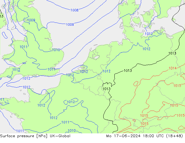 Surface pressure UK-Global Mo 17.06.2024 18 UTC