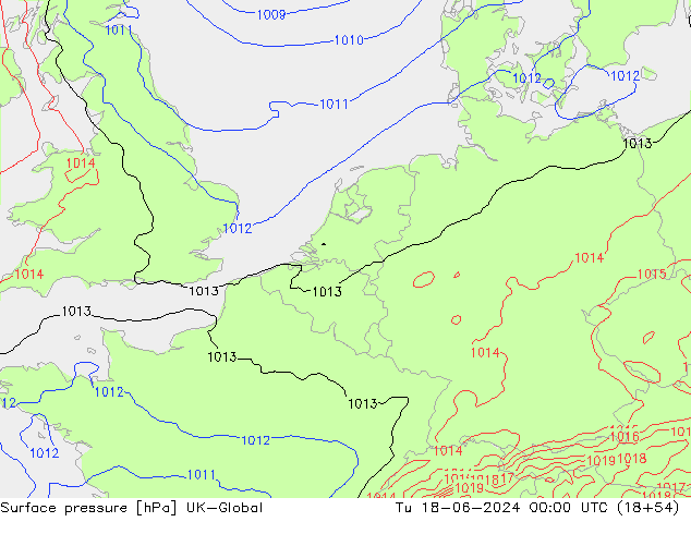 Atmosférický tlak UK-Global Út 18.06.2024 00 UTC