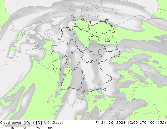 Cloud cover (high) UK-Global Fr 21.06.2024 12 UTC