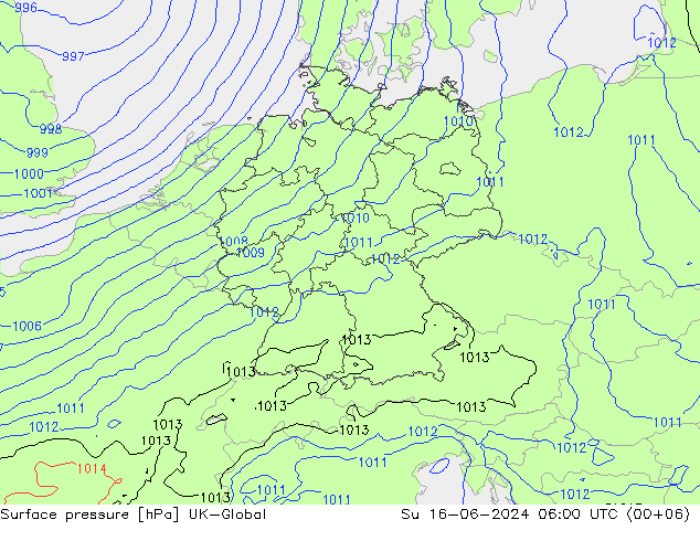 Atmosférický tlak UK-Global Ne 16.06.2024 06 UTC