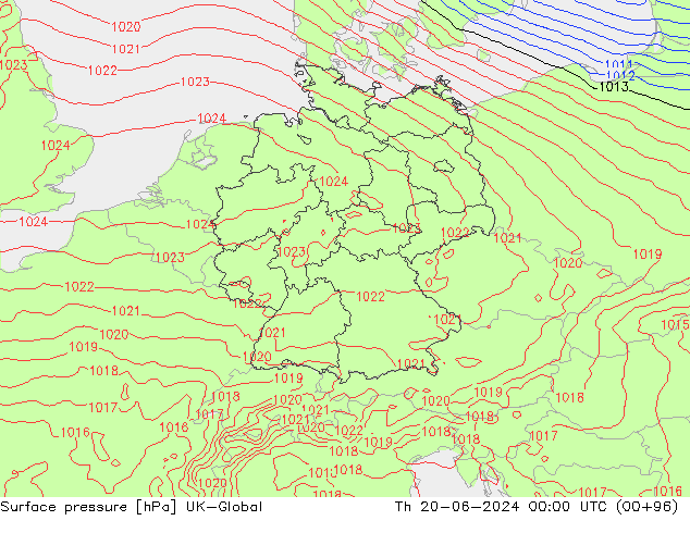Atmosférický tlak UK-Global Čt 20.06.2024 00 UTC