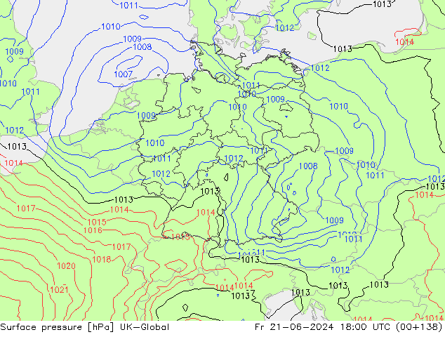 Atmosférický tlak UK-Global Pá 21.06.2024 18 UTC