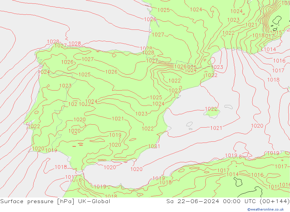 Presión superficial UK-Global sáb 22.06.2024 00 UTC