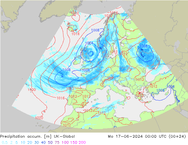 Precipitation accum. UK-Global Mo 17.06.2024 00 UTC