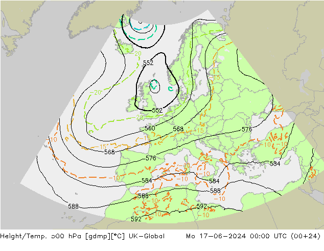 Height/Temp. 500 hPa UK-Global 星期一 17.06.2024 00 UTC