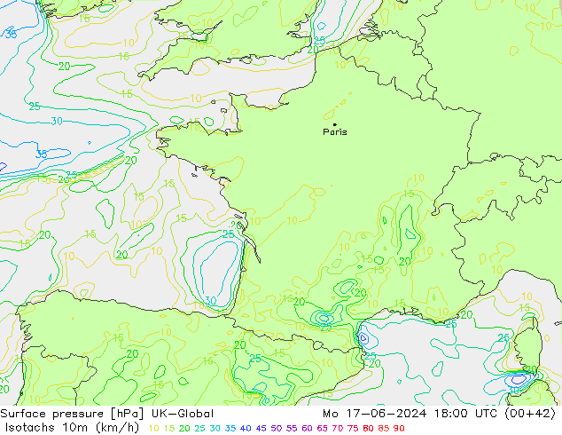 Isotachen (km/h) UK-Global Mo 17.06.2024 18 UTC