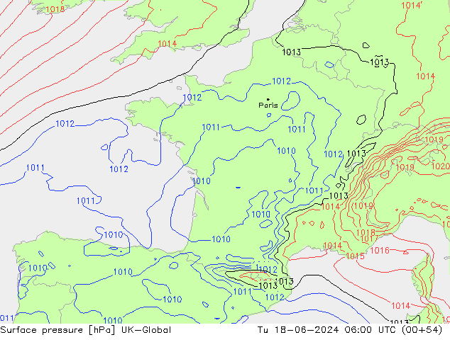 Atmosférický tlak UK-Global Út 18.06.2024 06 UTC