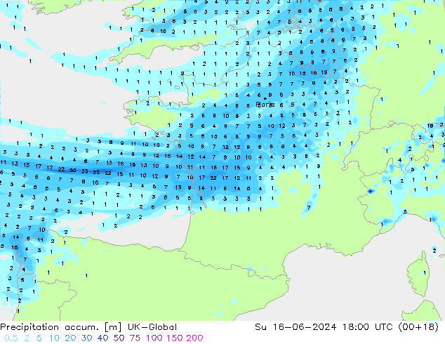 Precipitation accum. UK-Global Dom 16.06.2024 18 UTC