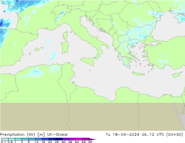 Précipitation (6h) UK-Global mar 18.06.2024 12 UTC