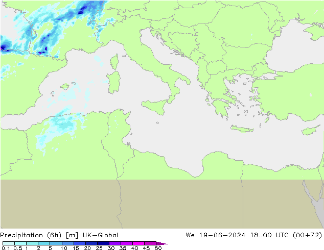 Precipitation (6h) UK-Global We 19.06.2024 00 UTC