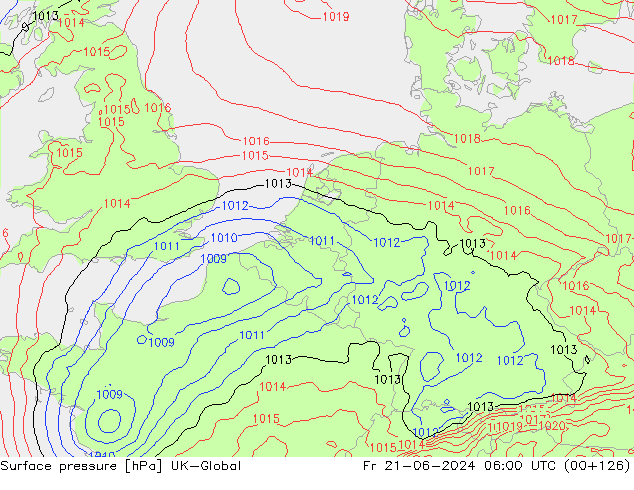 Presión superficial UK-Global vie 21.06.2024 06 UTC