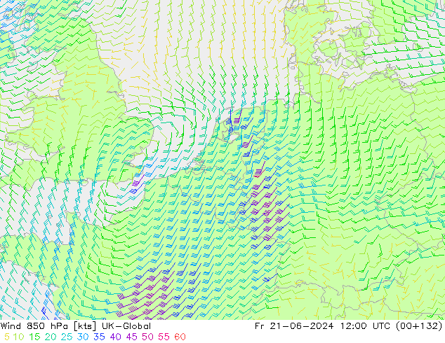 Wind 850 hPa UK-Global Fr 21.06.2024 12 UTC