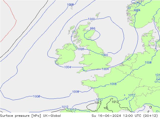 Luchtdruk (Grond) UK-Global zo 16.06.2024 12 UTC