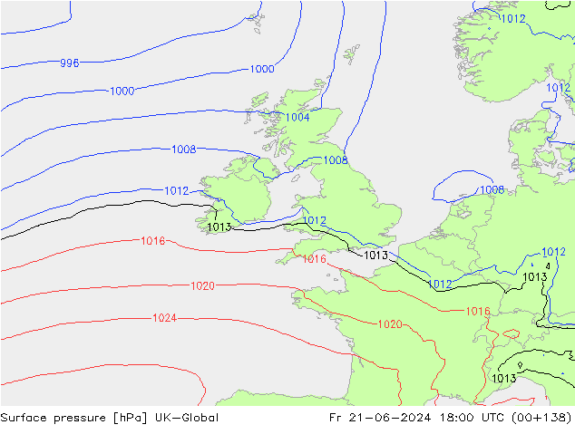 Luchtdruk (Grond) UK-Global vr 21.06.2024 18 UTC