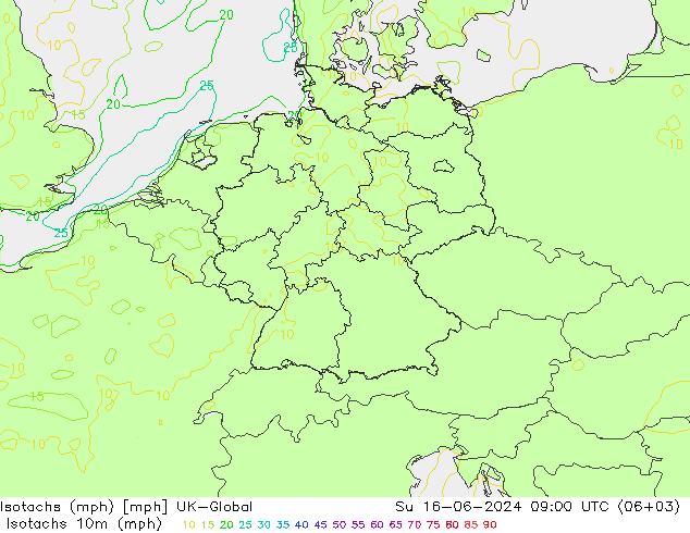 Isotachen (mph) UK-Global zo 16.06.2024 09 UTC