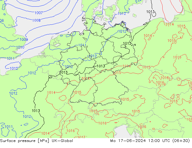Atmosférický tlak UK-Global Po 17.06.2024 12 UTC