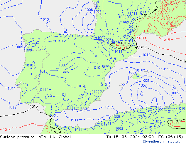 Atmosférický tlak UK-Global Út 18.06.2024 03 UTC