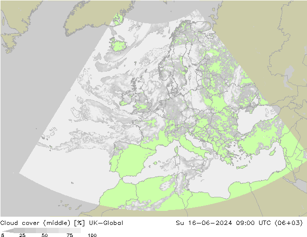 Bewolking (Middelb.) UK-Global zo 16.06.2024 09 UTC