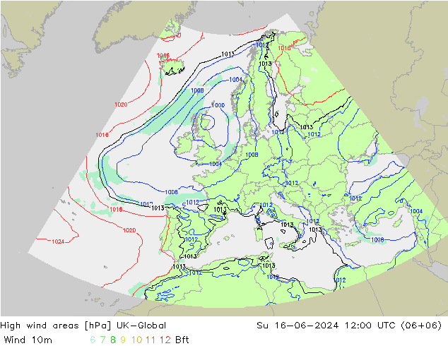 High wind areas UK-Global Su 16.06.2024 12 UTC