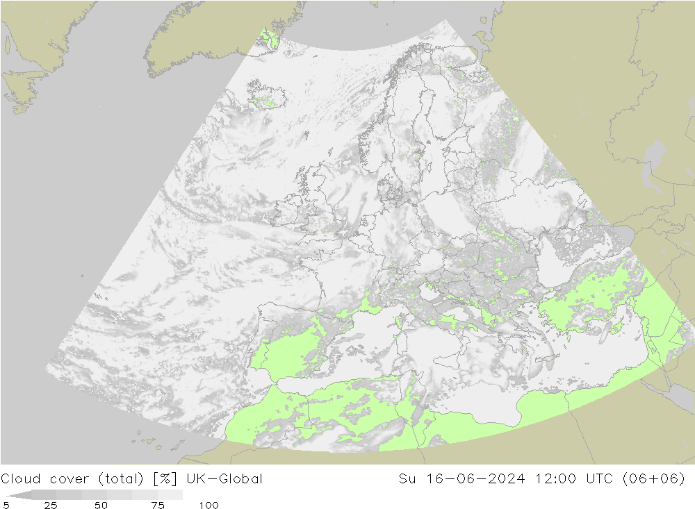Nubes (total) UK-Global dom 16.06.2024 12 UTC