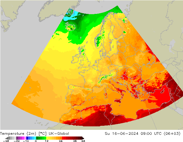 Temperature (2m) UK-Global Su 16.06.2024 09 UTC