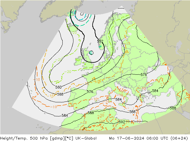 Yükseklik/Sıc. 500 hPa UK-Global Pzt 17.06.2024 06 UTC