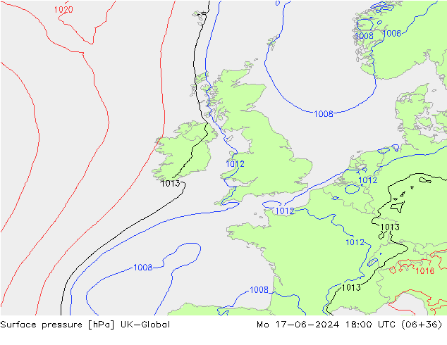 Pressione al suolo UK-Global lun 17.06.2024 18 UTC