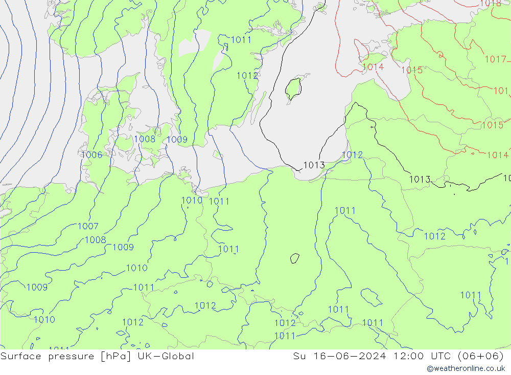 Atmosférický tlak UK-Global Ne 16.06.2024 12 UTC