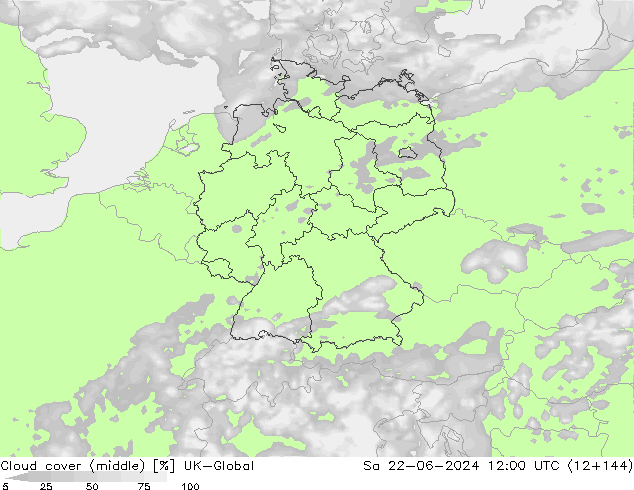 Bewolking (Middelb.) UK-Global za 22.06.2024 12 UTC