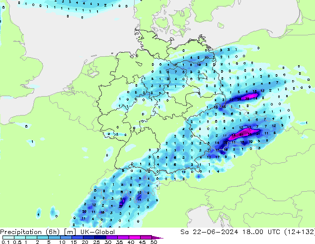 Precipitación (6h) UK-Global sáb 22.06.2024 00 UTC