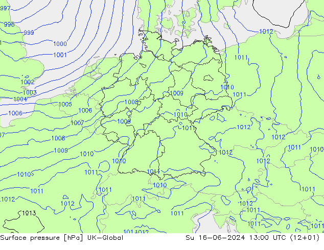 Surface pressure UK-Global Su 16.06.2024 13 UTC