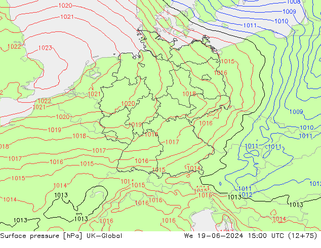 Luchtdruk (Grond) UK-Global wo 19.06.2024 15 UTC