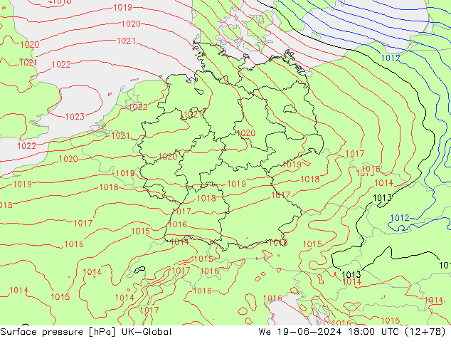 Presión superficial UK-Global mié 19.06.2024 18 UTC