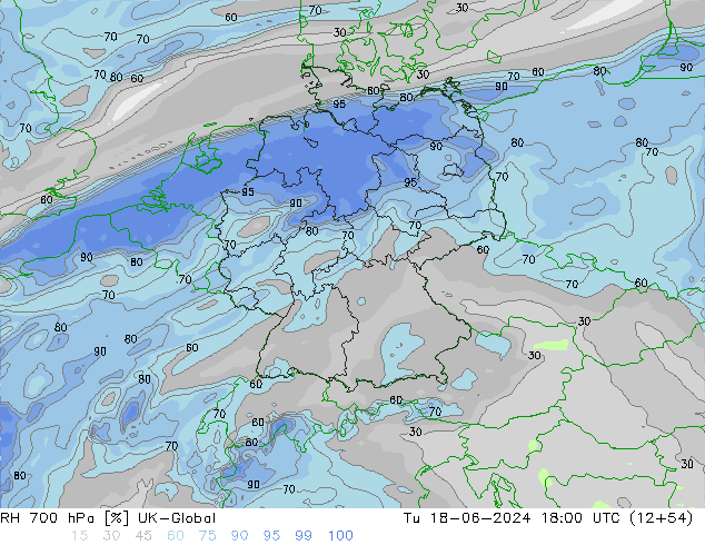 Humidité rel. 700 hPa UK-Global mar 18.06.2024 18 UTC