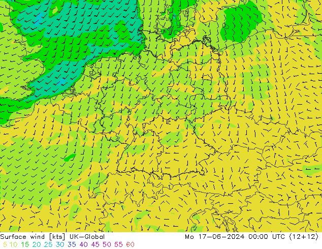 Surface wind UK-Global Po 17.06.2024 00 UTC