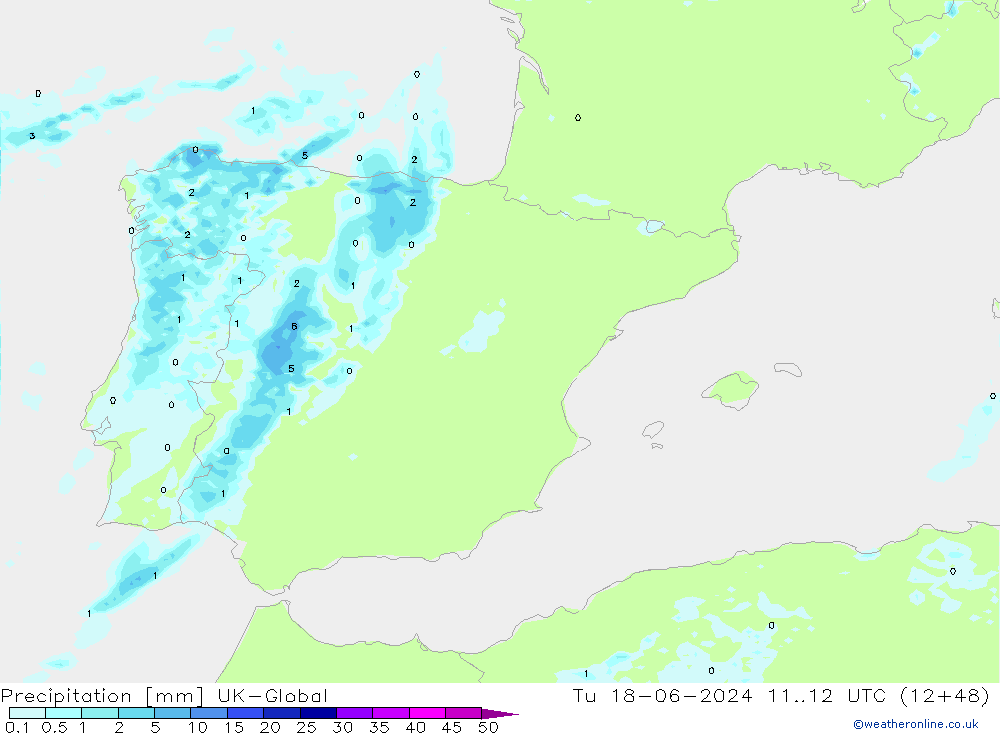 Srážky UK-Global Út 18.06.2024 12 UTC
