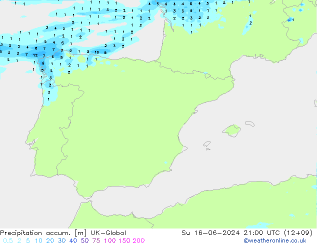 Précipitation accum. UK-Global dim 16.06.2024 21 UTC
