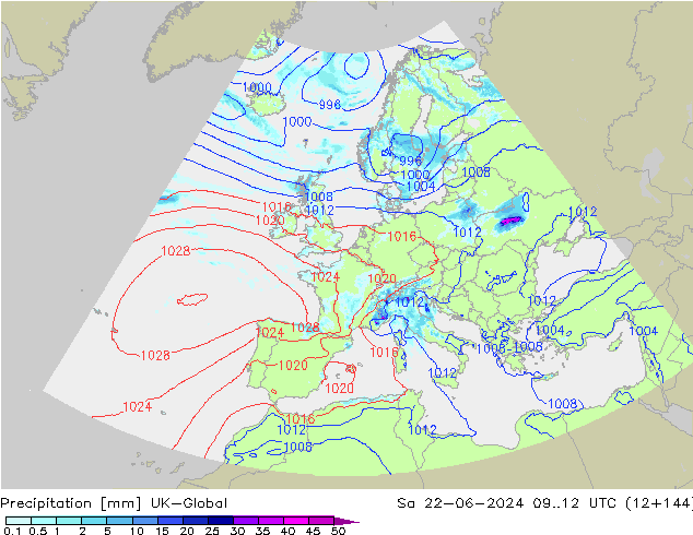 Niederschlag UK-Global Sa 22.06.2024 12 UTC
