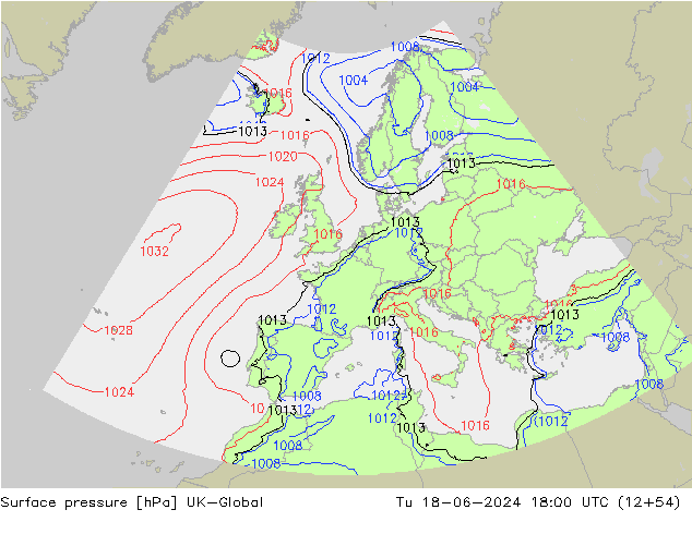 地面气压 UK-Global 星期二 18.06.2024 18 UTC