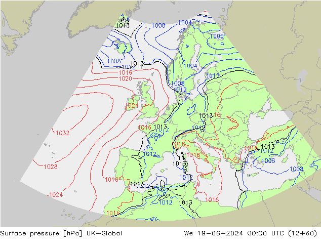Surface pressure UK-Global We 19.06.2024 00 UTC