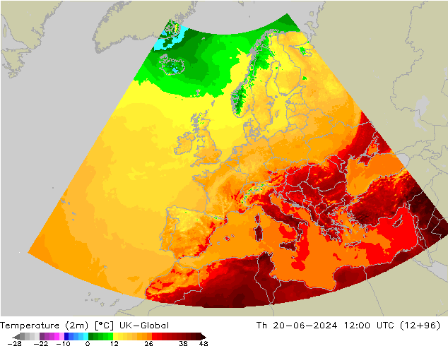 Temperaturkarte (2m) UK-Global Do 20.06.2024 12 UTC