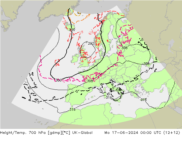 Height/Temp. 700 hPa UK-Global pon. 17.06.2024 00 UTC